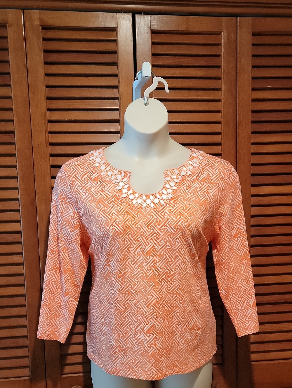 HEARTS OF PALM GEOMETRIC PRINT 3/4 LENGTH SLEEVE TOP